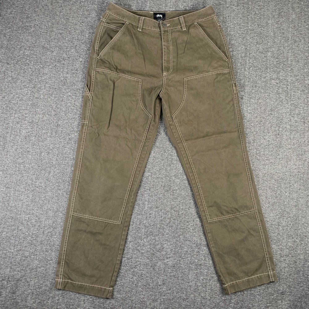 Stussy Double Knee Pants Men 31x29 Painter Brown Streetwear Workwear Fashion